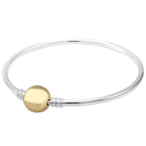 Rose Moment Barrel & Ball Clasp Bangle Bracelet 925 Sterling Silver