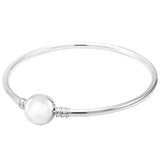 Rose Moment Barrel & Ball Clasp Bangle Bracelet 925 Sterling Silver