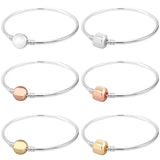 Rose Moment Barrel & Ball Clasp Bangle Bracelet 925 Sterling Silver