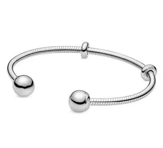 Rose Moments Snake Chain Open Bracelet Bangle 925 Sterling Silver Charm Jewelry