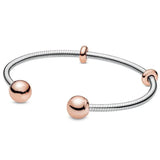 925 Sterling Silver Rose Moments Snake Chain Open Bangle Bracelet