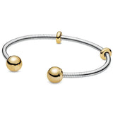 Rose Moments Snake Chain Open Bracelet Bangle 925 Sterling Silver Charm Jewelry