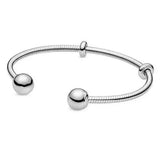 Rose Moments Snake Chain Open Bangle 925 Sterling Silver Charm Jewelry