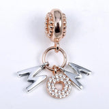 Rose Mum Letters Crystal Pendant Beads 925 Silver Charm DIY Jewelry