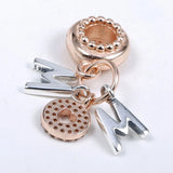 Rose Mum Letters Crystal Pendant Beads 925 Silver Charm DIY Jewelry