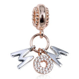 Rose Mum Letters Crystal Pendant Beads 925 Silver Charm DIY Jewelry