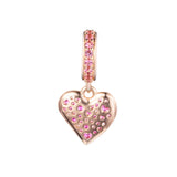 Rose Pave Freehand Heart Dangle Charm Fits European Beaded Bracelets