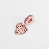 Rose Pave Freehand Heart Dangle Charm Fits European Beaded Bracelets
