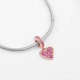 Rose Pave Freehand Heart Dangle Charm Fits European Beaded Bracelets