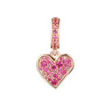 Rose Pave Freehand Heart Dangle Charm Fits European Beaded Bracelets