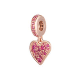 Rose Pave Freehand Heart Dangle Charm Fits European Beaded Bracelets