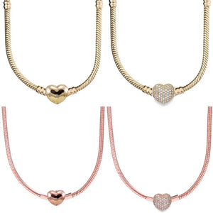 925 Sterling Silver Heart Clasp Snake Chain Necklace for DIY Jewelry