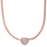 925 Sterling Silver Heart Clasp Snake Chain Necklace for DIY Jewelry