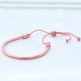 Rose Peach Blossom Sliding Clasp 925 Silver Bangle Bracelet