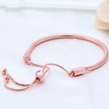 Rose Peach Blossom Sliding Clasp 925 Silver Bangle Bracelet