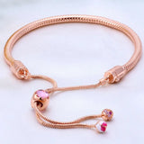 Rose Peach Blossom Sliding Clasp 925 Silver Bangle Bracelet