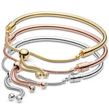 Rose & Silver MOMENTS Sliding Clasp Adjust Bracelet 925 Sterling Silver
