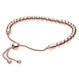 Rose & Silver Beads Sliding Clasp Bracelet 925 Sterling Silver Charm Jewelry