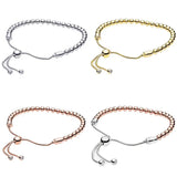 Rose & Silver Beads Sliding Clasp Bracelet 925 Sterling Silver Charm Jewelry