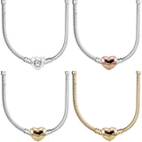 925 Sterling Silver Heart Clasp Snake Chain Necklace for Charm Beads