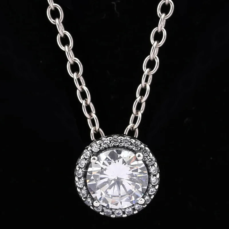 Rose Sparkle Crystal Necklace 925 Sterling Silver Women Europe Diy Jewelry