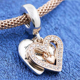 Rose Sparkling Heart Crystal Pendant Bead 925 Sterling Silver Charm
