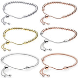 Rose Beads Clasp Sterling Silver Bangle Charm Bracelet
