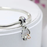 Rose Hearts Crystal Pendant Beads 925 Silver Charm Bracelet Bangle
