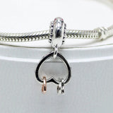 Rose Hearts Crystal Pendant Beads 925 Silver Charm Bracelet Bangle