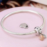 Rose Leaves Clasp Snake Chain Bracelet Bangle 925 Silver Bead Charm DIY Jewelry