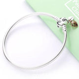 Rose Leaves Clasp Snake Chain Bracelet Bangle 925 Silver Bead Charm DIY Jewelry