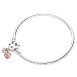 Rose Leaves Clasp Snake Chain Bracelet Bangle 925 Silver Bead Charm DIY Jewelry