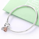 Rose Leaves Clasp Snake Chain Bracelet Bangle 925 Silver Bead Charm DIY Jewelry