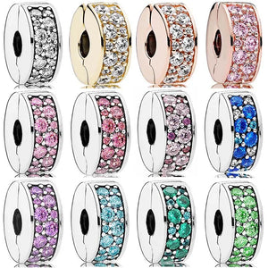 Rose Multicolor Mosaic Clip Stopper Charm 925 Silver Beads