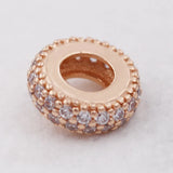 Rose Pave Spacer Crystal Beads 925 Silver Charm Bracelet Bangle DIY Jewelry