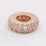 Rose Pave Spacer Crystal Beads 925 Silver Charm Bracelet Bangle DIY Jewelry