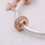 Rose Pave Spacer Crystal Beads 925 Silver Charm Bracelet Bangle DIY Jewelry
