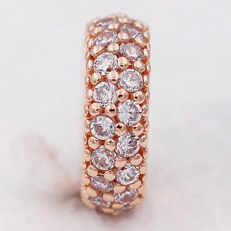 Rose Pave Spacer Crystal Beads 925 Silver Charm Bracelet Bangle DIY Jewelry