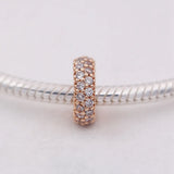 Rose Pave Spacer Crystal Beads 925 Silver Charm Bracelet Bangle DIY Jewelry