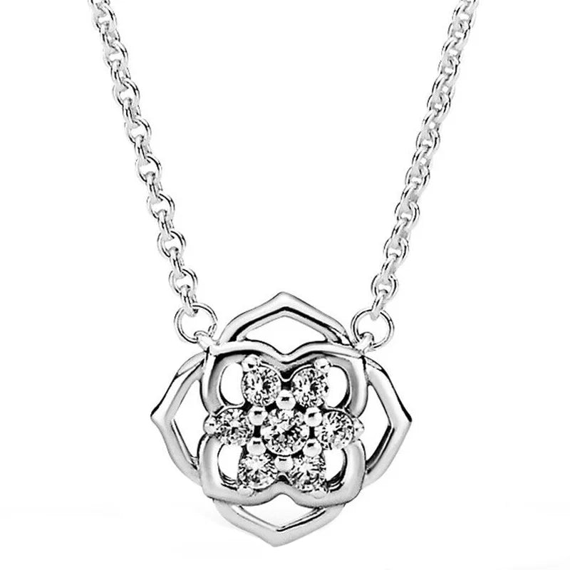 Rose Petals Crystal Chain Necklace 925 Sterling Silver Charm Bracelet
