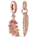 Rose Pine Needle Leaf Crystal Pendant Beads for Bracelet