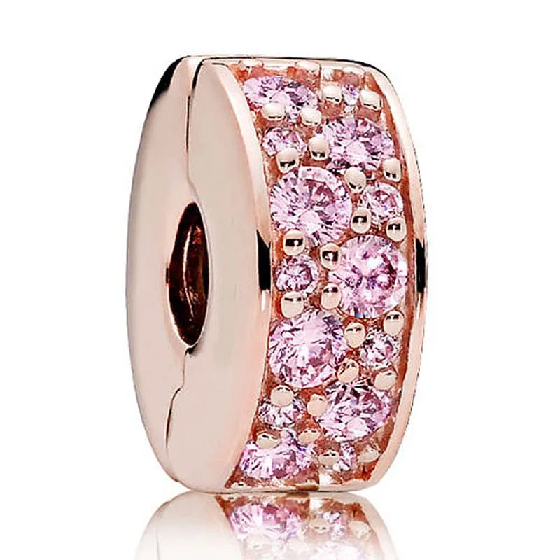 Rose Shining Clip Lock Stopper Beads for 925 Silver Bracelet Bangle