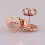 Rose Signature Heart Earring With Crystal Stud 925 Sterling Silver Gift