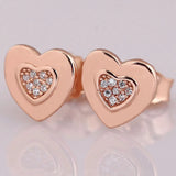 Rose Signature Heart Earring With Crystal Stud 925 Sterling Silver Gift