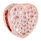 Rose & Silver Reflexions Pave Heart Clip Beads 925 Sterling Silver Charm Bracele