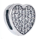 Rose & Silver Reflexions Pave Heart Clip Beads 925 Sterling Silver Charm Bracele