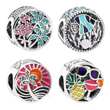 Rose Sparkling Crown Charm with Clear Crystal Beads, 925 Sterling Silver