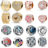 Rose Sparkling Crown Clear Crystal Beads Charms 925 Sterling Silver