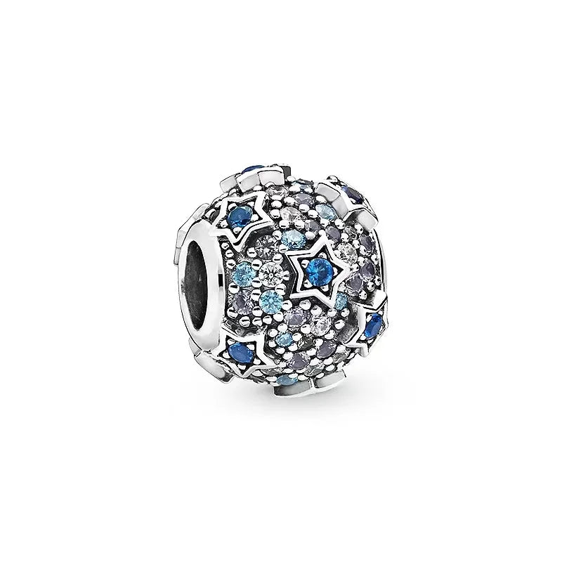 Rose Sparkling Crown Clear Crystal Beads Charms 925 Sterling Silver