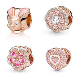 Rose Sparkling Crown Charm with Clear Crystal Beads, 925 Sterling Silver